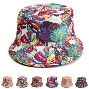 Reversible Bucket Hat Floral Tropical Leaf Print Sun Protection Wide Brim Outdoor Vacation Fisherman Hat Polyester