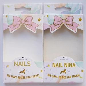 Pink unicorn paper packaging boxes with clear windows for French press-on nails