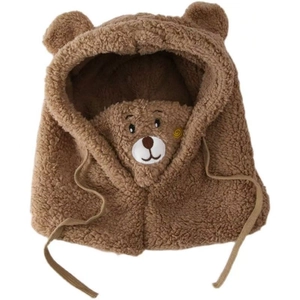 Bonnet ours en polaire marron avec cache-oreilles et écharpe intégrée pour l'hiver