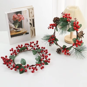 Artificial Christmas Berry Wreath With Green Pine Needles And Pinecones For Front Door Wall Hanging Holiday Home Decor