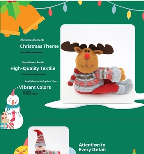 Detail of knitted Christmas doll curtain buckle showing soft fabric and reindeer texture
