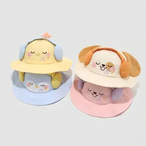 Cotton animal baby sun hats with ears for toddlers in yellow, blue, white, and pink