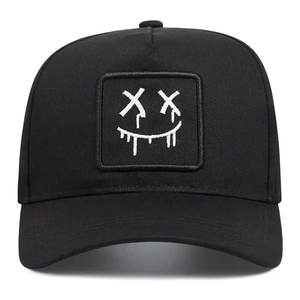 Outdoor sun protection baseball cap with unique white face embroidery on black canvas