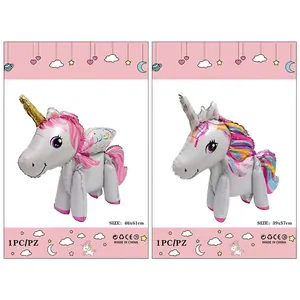 Ballons licorne 3D autoportants en aluminium pour fêtes en deux modèles colorés