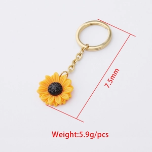 Detailed view of sunflower keychain with 7.5cm length and 5.9g weight specifications