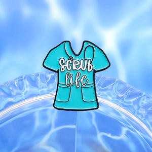Teal enamel nurse scrub suit brooch with SCRUB life lettering and stethoscope detail