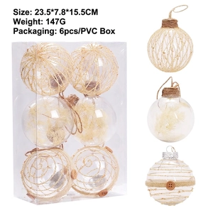 Rustic Hemp Rope Christmas Ball Ornaments For Tree Decoration Clear Plastic Hanging Balls For Holiday Party Home Decor