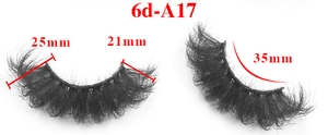 Detailed view of 6D-A17 fluffy eyelashes showing length measurements 21mm to 35mm