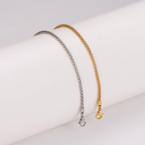 Minimalist stainless steel box chain bracelet in gold and silver with lobster clasp closure