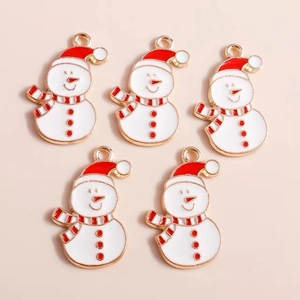 Détail de 5 breloques bonhomme de neige de Noël avec chapeaux rouges pour bijoux