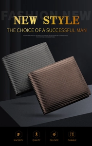 Close-up of men's carbon fiber texture bifold wallets in black and brown colors