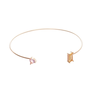 Bracelet jonc or rose élégant avec zircons coeur rose et rectangulaire jaune