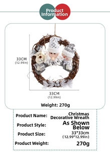 Close-up of 33cm Christmas wreath with Santa, Reindeer, and Snowman plush decor