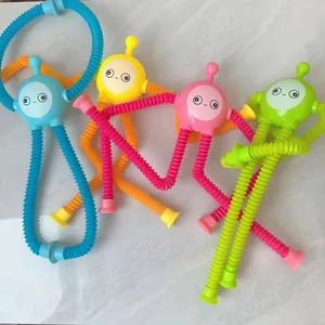 Luminous telescopic giraffe suction cup fidget toys in blue yellow pink and green colors