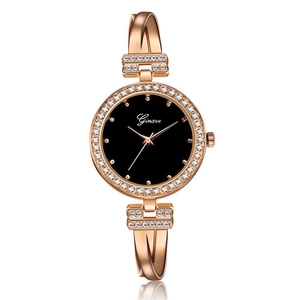 Ginave rose gold bracelet watch for women with black dial and sparkling crystal accents