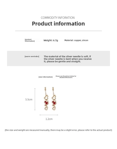 Detail of gold-plated gourd earrings with 5.5cm length, 6.7g weight and zircon stones