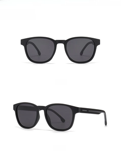 Front and side view of matte black TR sunglasses with polarized black lenses