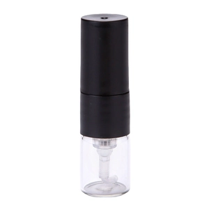 Portable 1ml clear glass perfume atomizer with black cap for fine mist spray
