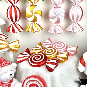 Large Candy Christmas Ornaments Painted PVC Glitter Spiral Stripe Peppermint Hanging Decor Holiday Party Showcase Props