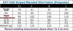 Tableau des tailles détaillé pour chemise rayée en polyester avec mesures XS à L