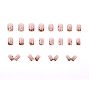 Cute cartoon cat press-on nails in pink and brown tones with short square round shape