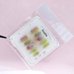 Handmade gradient rainbow cat-eye press-on nails set of 10 in macaron colors