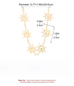 Tableau des tailles pour collier fleur dorée avec dimensions du périmètre et du pendentif