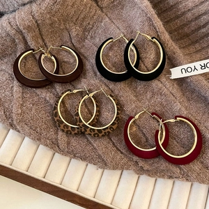 Velvet hoop earrings with gold trim in black brown burgundy and leopard print