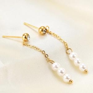 Long Chain Dangle Earrings With Imitation Artificial Pearl Cubic Zirconia And Stainless Steel Earring Post Elegant Jewelry For Women