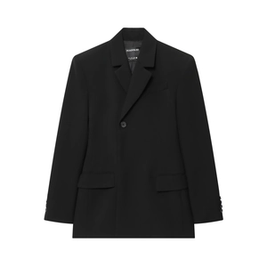 Blazer noir à manches longues avec col à revers et boutons dans un style élégant et ajusté