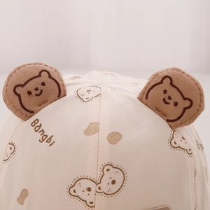 Cute baby baseball hat with 3D bear ears and animal print for spring sun protection