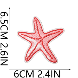 Pink starfish embroidery patch showing detailed stitching and precise measurements