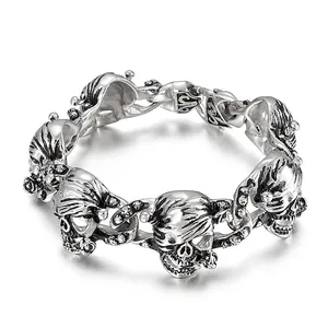 Men Vintage 316L Stainless Steel Bracelet Gothic Punk Skeleton Skull Wolf Head Biker Rock Heavy Metal Jewelry