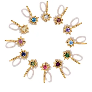14K goud vergulde roestvrijstalen sterhangers met gekleurde zirkonia stenen 7x7mm