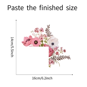 Detail view of pink floral switch sticker showing finished size of 16x14cm for home decor