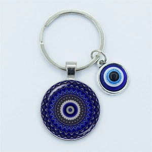 Turkish evil eye keychain with blue mandala pendant and silver alloy charms