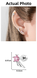 Detailed view of star wing earrings with zircon stones and precise size dimensions