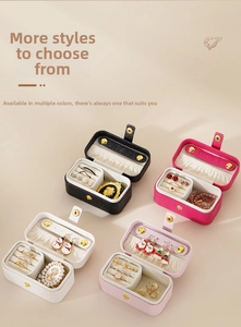 Macro detail of portable jewelry boxes with ring slots and earring compartments