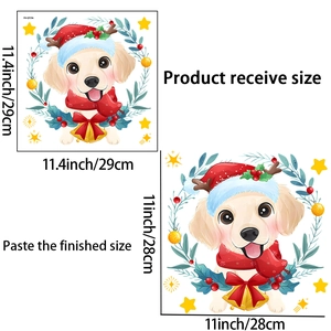 Detail view of Christmas puppy wall sticker dimensions showing 29x29cm receive size