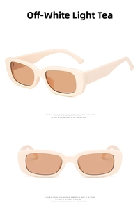 Rectangle vintage sunglasses in cream white with light tea lenses shown from multiple angles