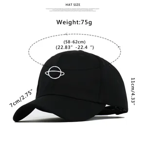 Guide des tailles pour casquette de baseball noire brodée planète avec circonférence 58-62cm