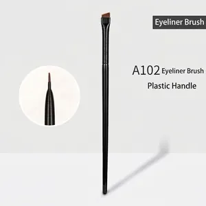 Detail view of the A102 angled eyeliner brush with precise bristles and plastic handle