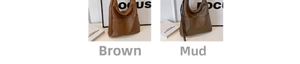 Detailed comparison of brown and mud colored bucket bags with lychee pattern texture