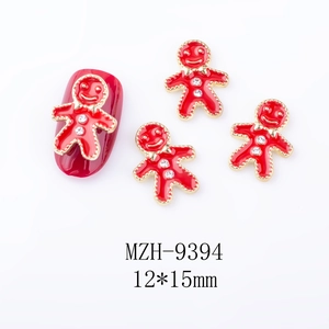 Lebkuchenmann Nagelkunst-Charms mit rotem Emaille und Goldrand, 12x15 mm für DIY-Dekoration