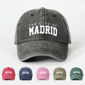 Madrid City Print Washed Cotton Baseball Cap Vintage Adjustable Sun Protection Dad Hat For Men And Women