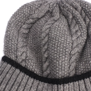 Winter cable knit beanie in gray with black accent line and thick warm texture