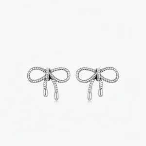 Bow Stud Earrings 925 Sterling Silver Vintage Rope Texture Personalized Knot Tiny Aesthetic Jewelry For Women Birthday Gift