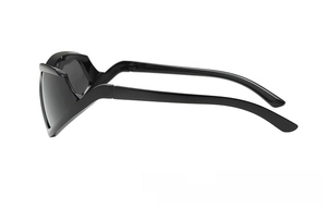 Side view of black wrap-around cycling sunglasses with sleek aerodynamic frame design