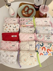 Mini Coin Purse Quilted Cotton Cosmetic Bag Zipper Portable Storage Pouch Floral Bear Pattern Korean Style Women Girls