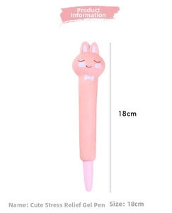 Detail showing 18cm cute pink rabbit stress relief gel pen with soft squishy texture